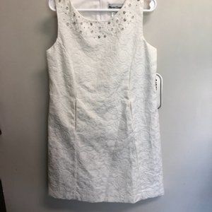 Maria Casero white shift dress with beaded embroidered neckline size 8
